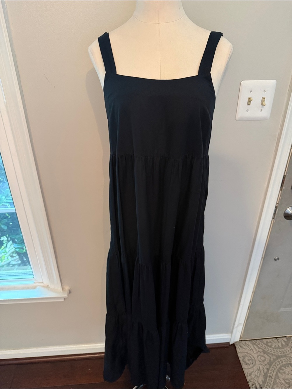 Women's Black Maxi Tiered Dress with Square Neck